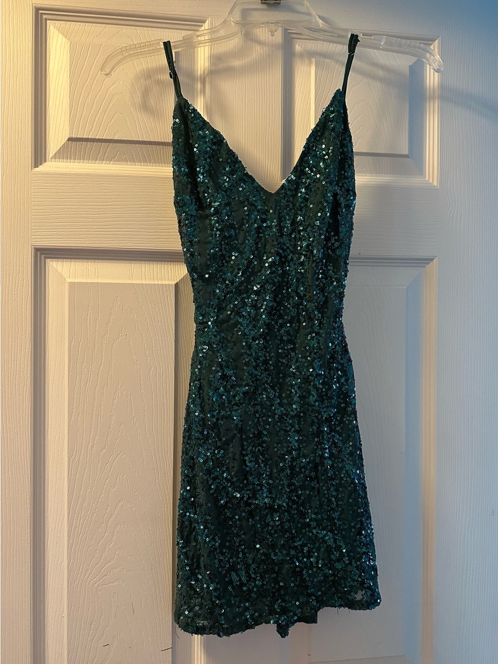 Lulu's Emerald Green Sequin V-Neck Mini Dress